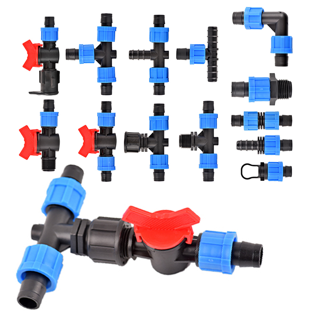 Urban Farming System - 16mm Micro ชลประทานหยดเทปตัวเชื่อมต่อ Tee ซ่อมข้อศอก End